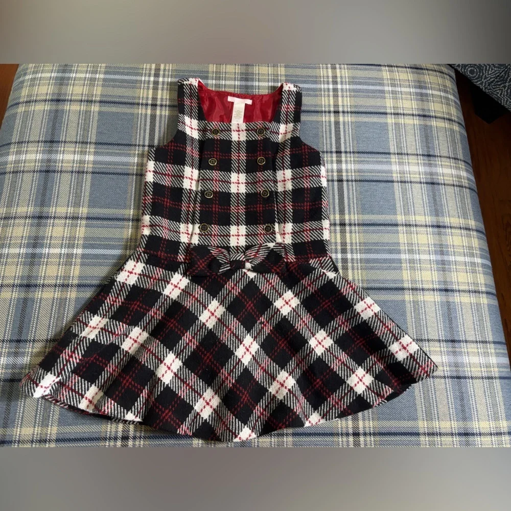 Janie and Jack Wool Blend Black Red White Plaid Tweed Jumper Dress Tartan Print